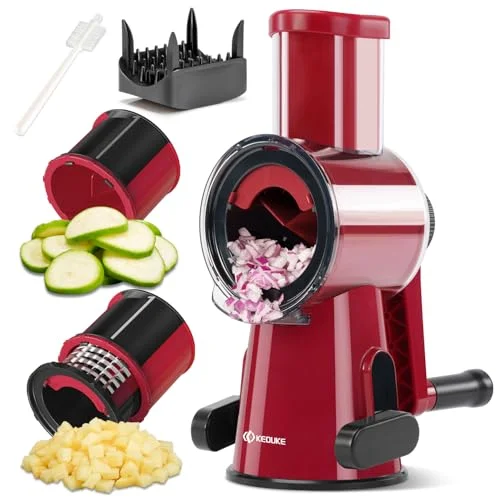 KEOUKE Hand Crank Vegetable Chopper & Slicer Red - 2 in